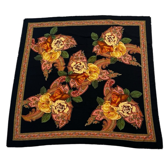 Vintage Accessories - Vintage 47” Square Wool Challis Floral Scarf